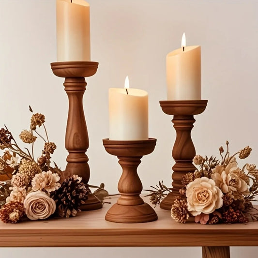 Wooden Candle Holders 3pcsCylindrical Candle Holder