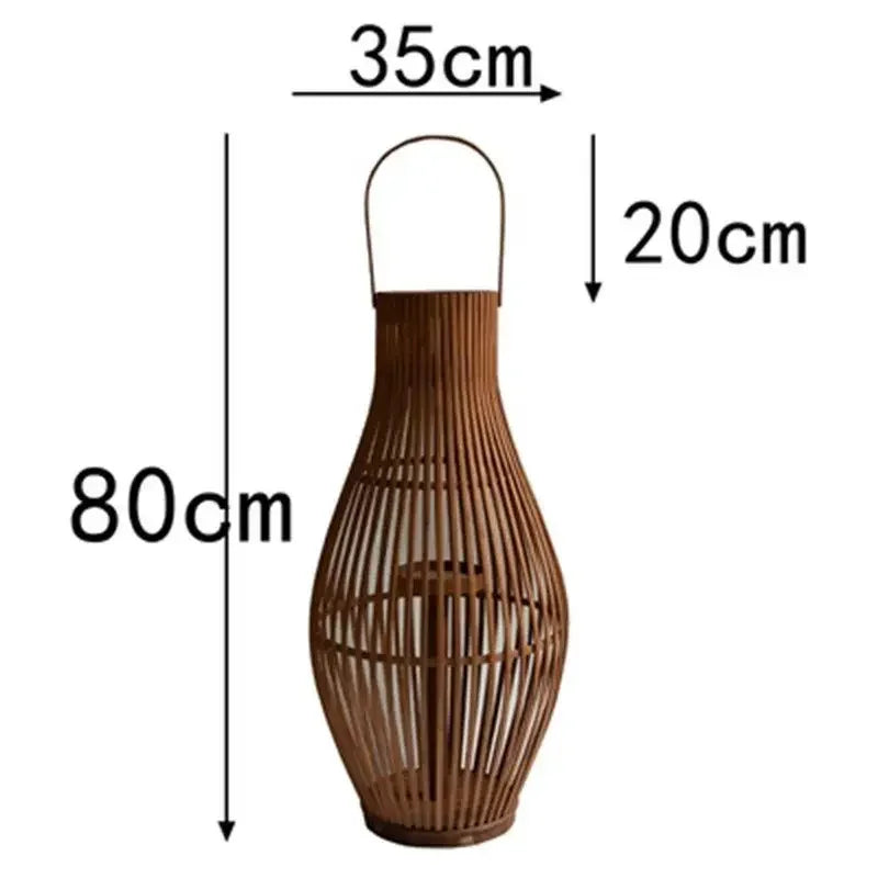Vintage Wood Floor Candlestick Natural Bamboo Lantern