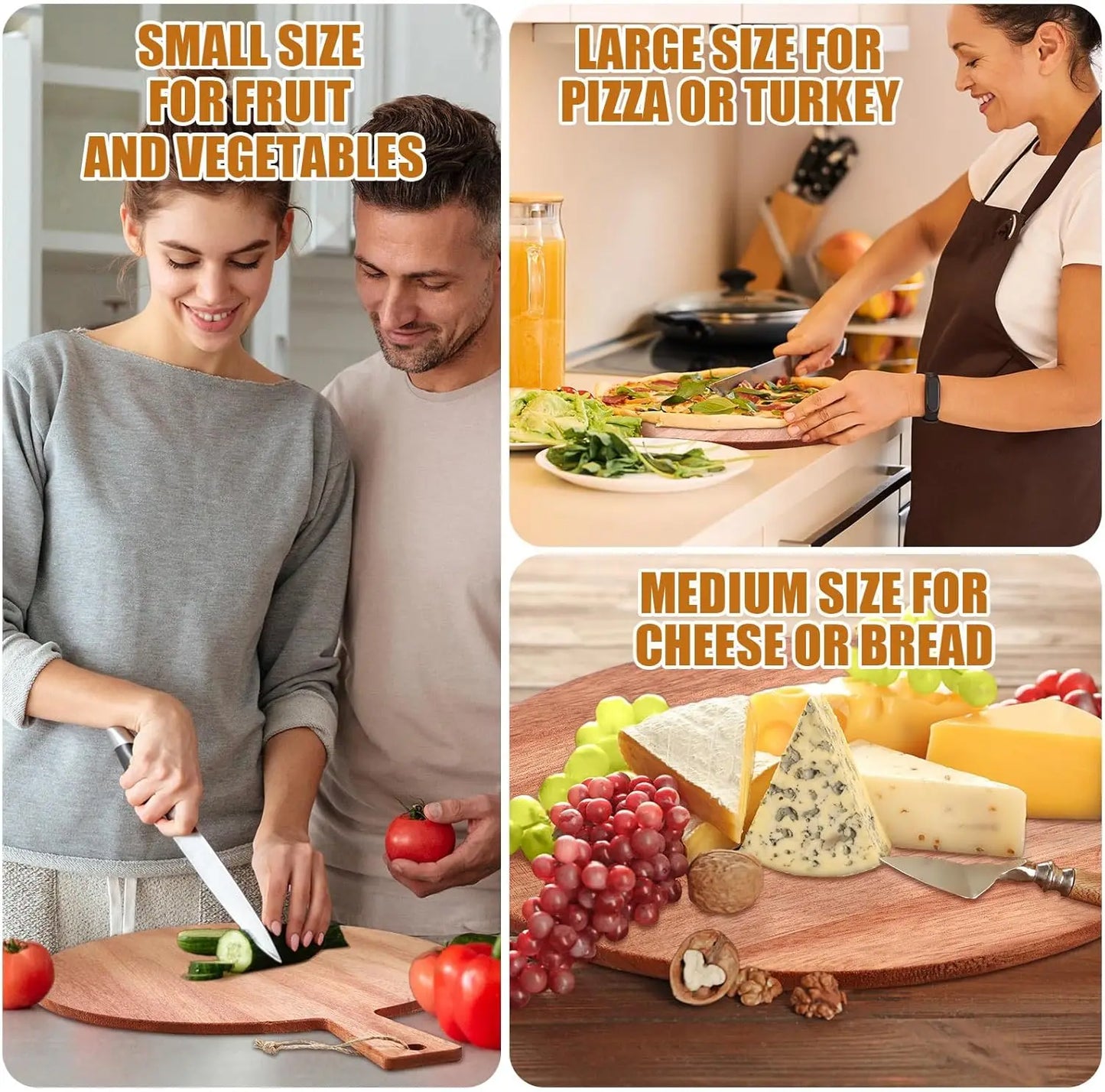 12 Piece Round Wood Cutting Board with Handle Charcuterie