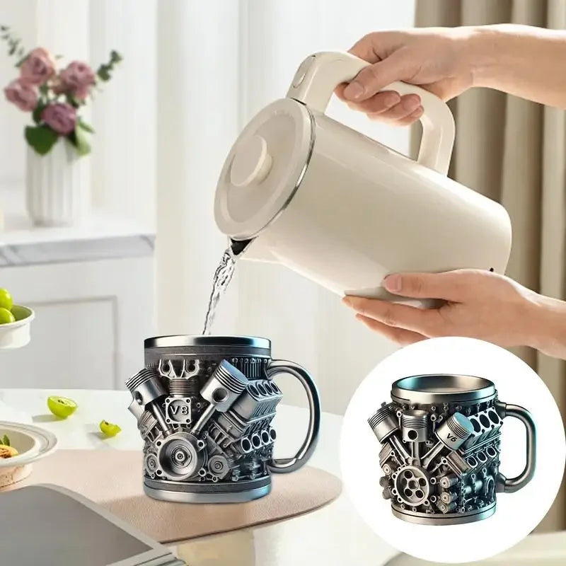 Stainless Steel V6/V8 Engine Design Beer Mug