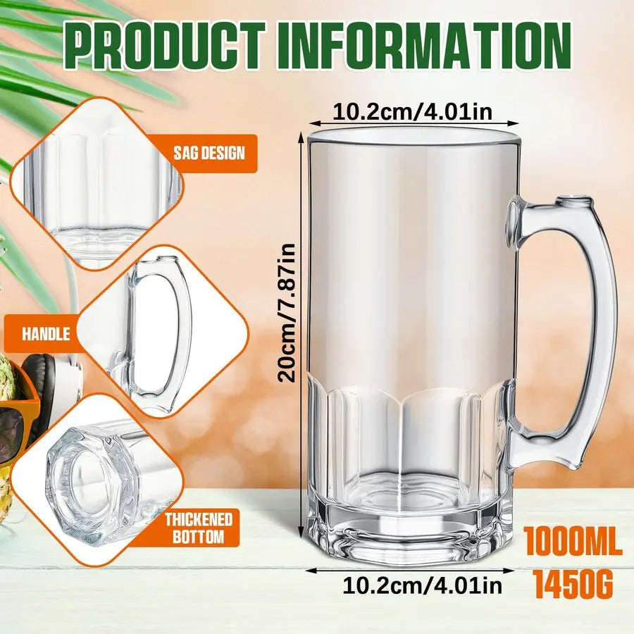 4- 34 oz Extra Large Beer Mugs with Handles