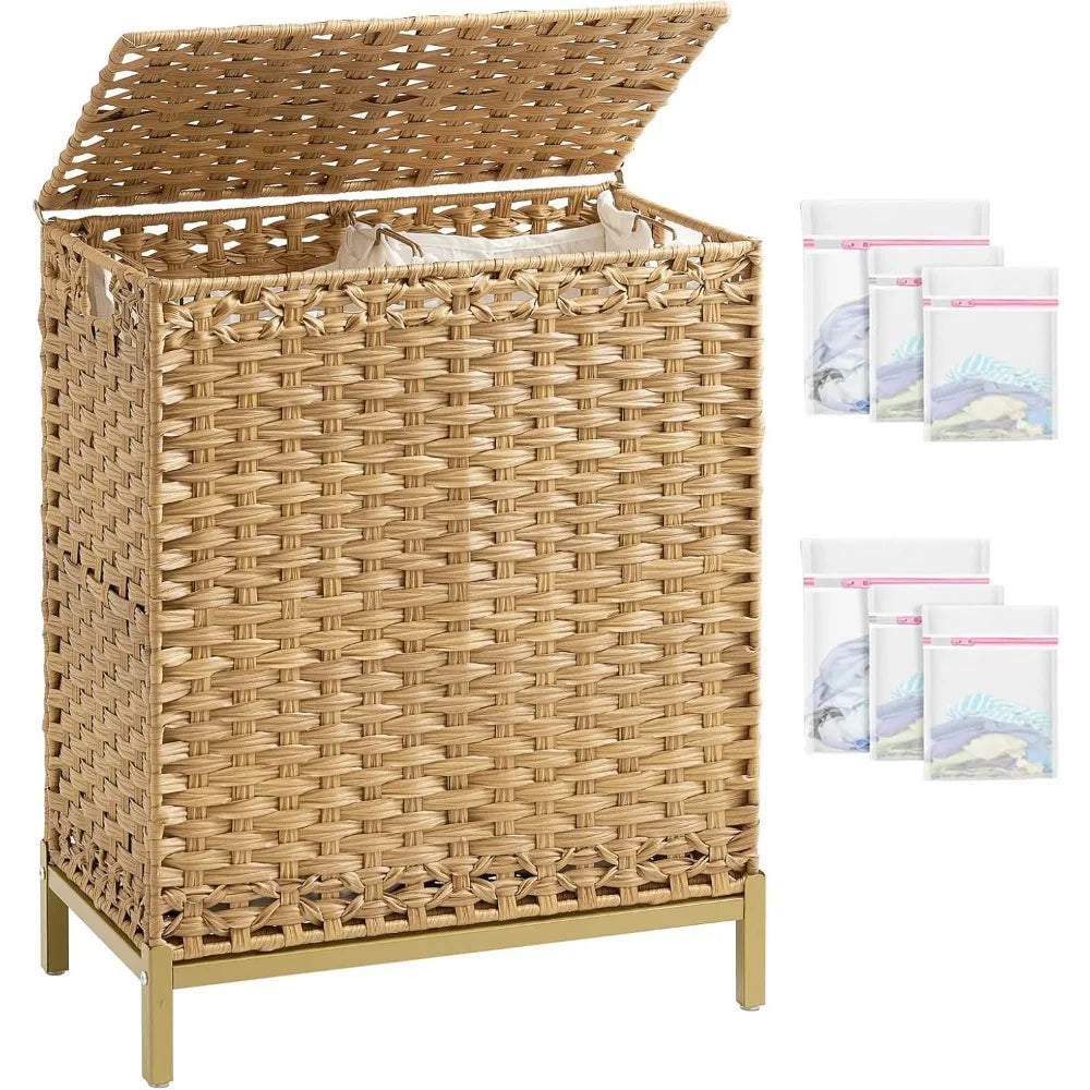 Laundry Hamper with Lid, 112 L Handwoven Rattan Wicker