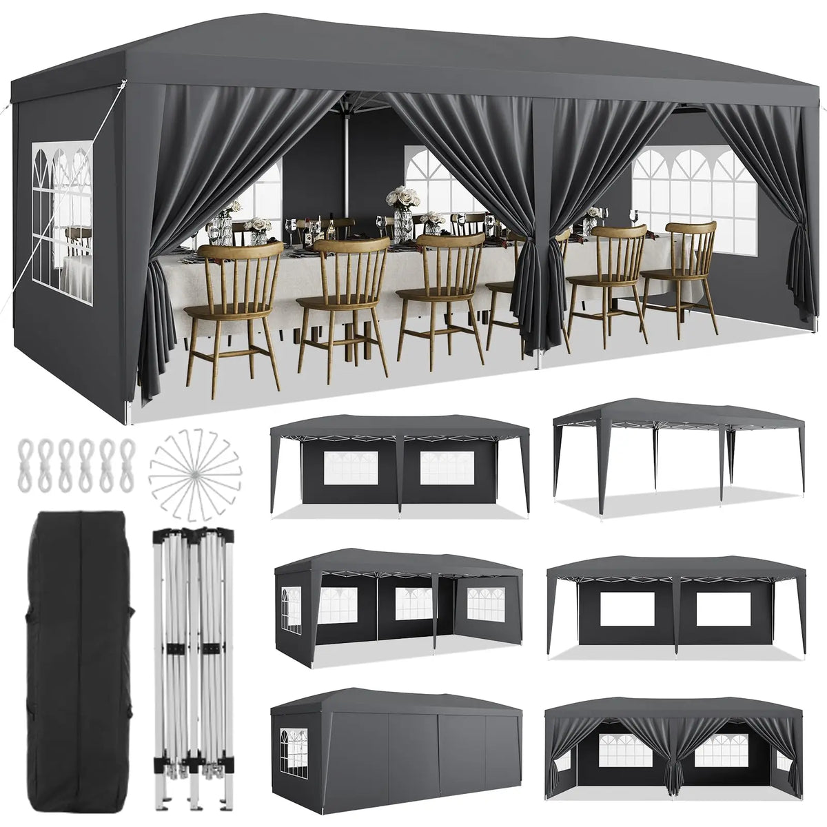 10x20 Commercial Pop Up Canopy Tent Heavy Duty Outdoor With 6 Sidewalls