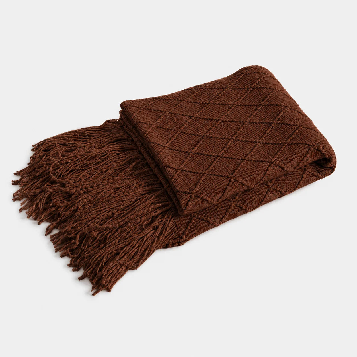 Khaki Popcorn Bobble Textured Knit Throw Blanket with Tassel Fringe, Soft Knitted Decorative Blanket, Lightweight Cozy Cover for Couch Sofa Bed, Boho Farmhouse Home Decor for Living Room Bedroom