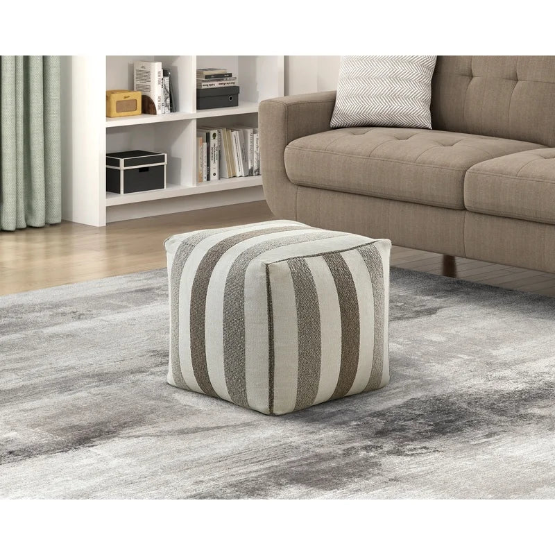 Modern Square Pouf with Multi-Color Jacquard Fabric,