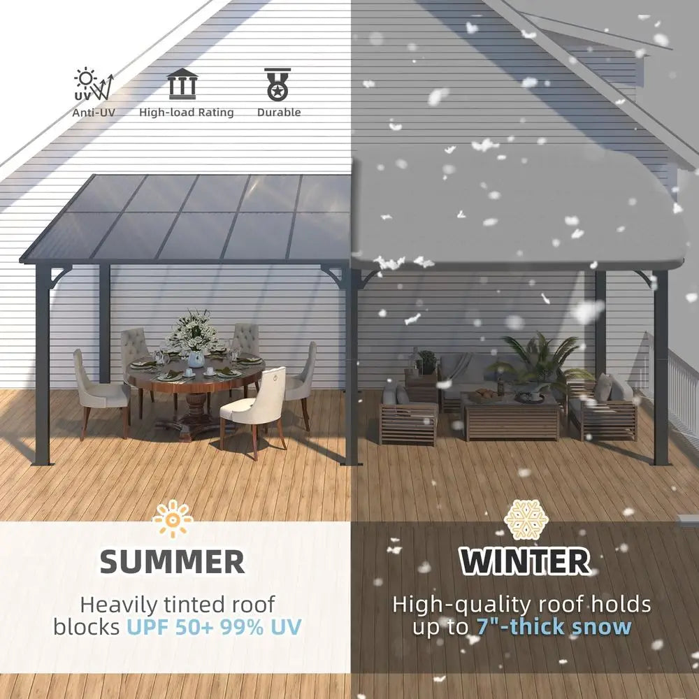 20' x 8' Outdoor Gazebo or Patio, 8x20 Large Wall-Mounted Hard Top