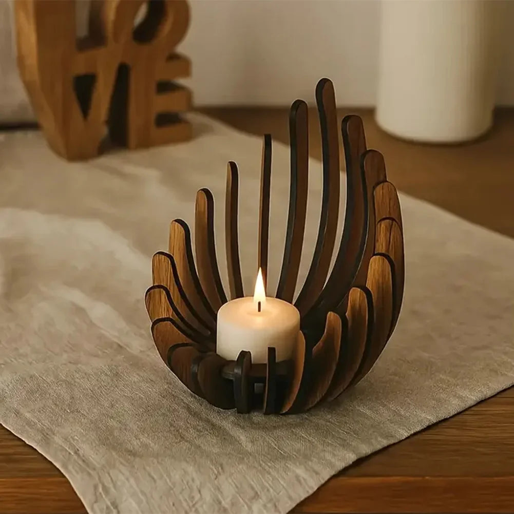 Flaming Wooden Candlestick, Lotus-shaped Tea Lamp
