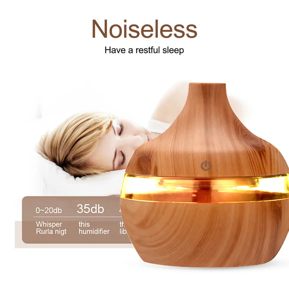 300mL Aroma Essential Oil Diffuser Wood Grain Air Humidifier