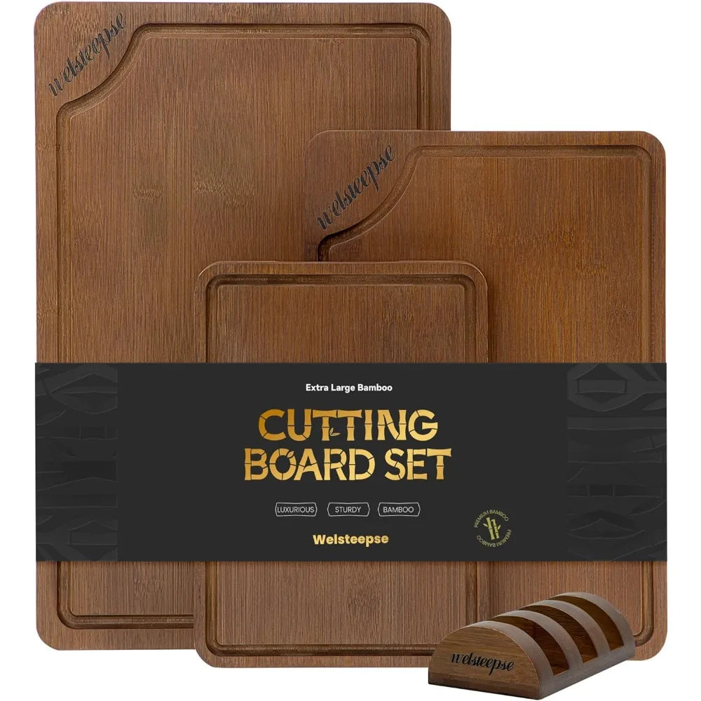 Extra Large Bamboo Cutting Board for Kitchen (Set of 3),  Juice Grooves
