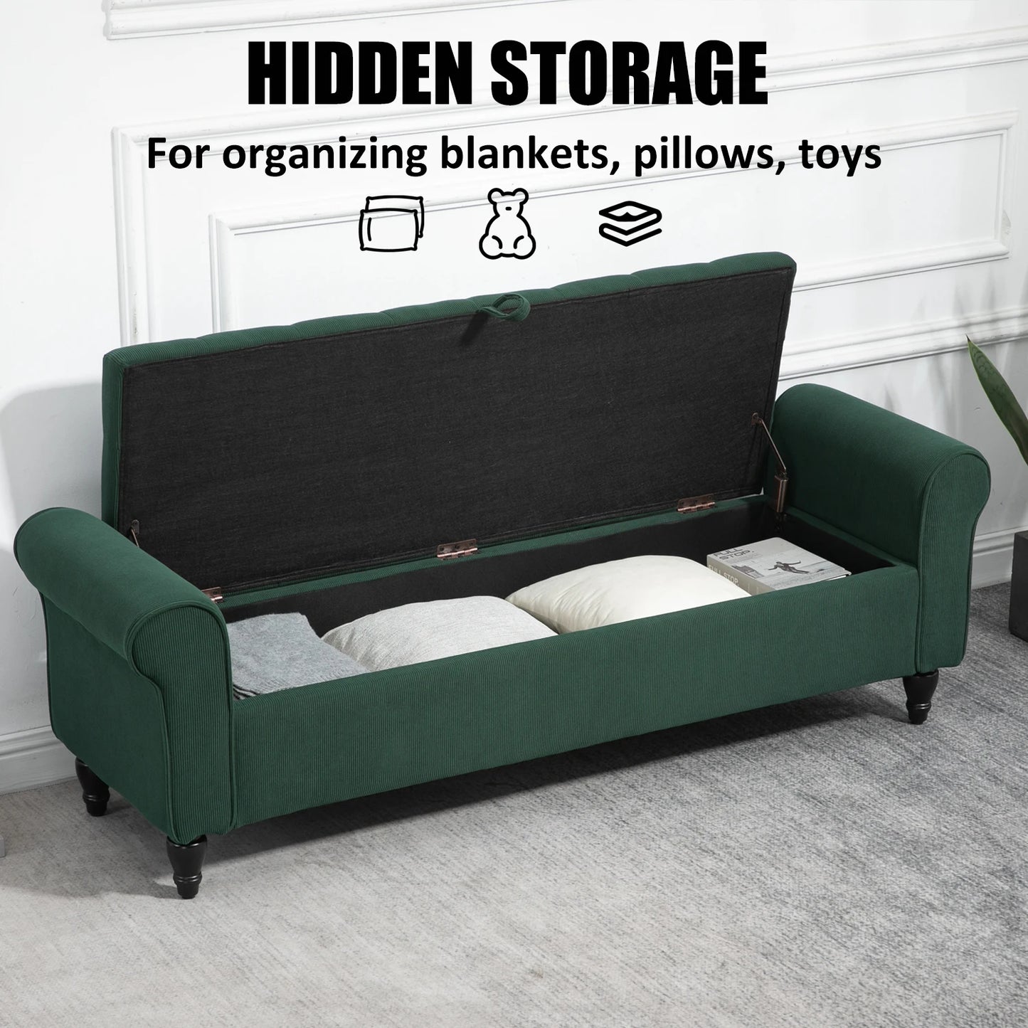 63’’ Storage Ottoman, Storage Bench,