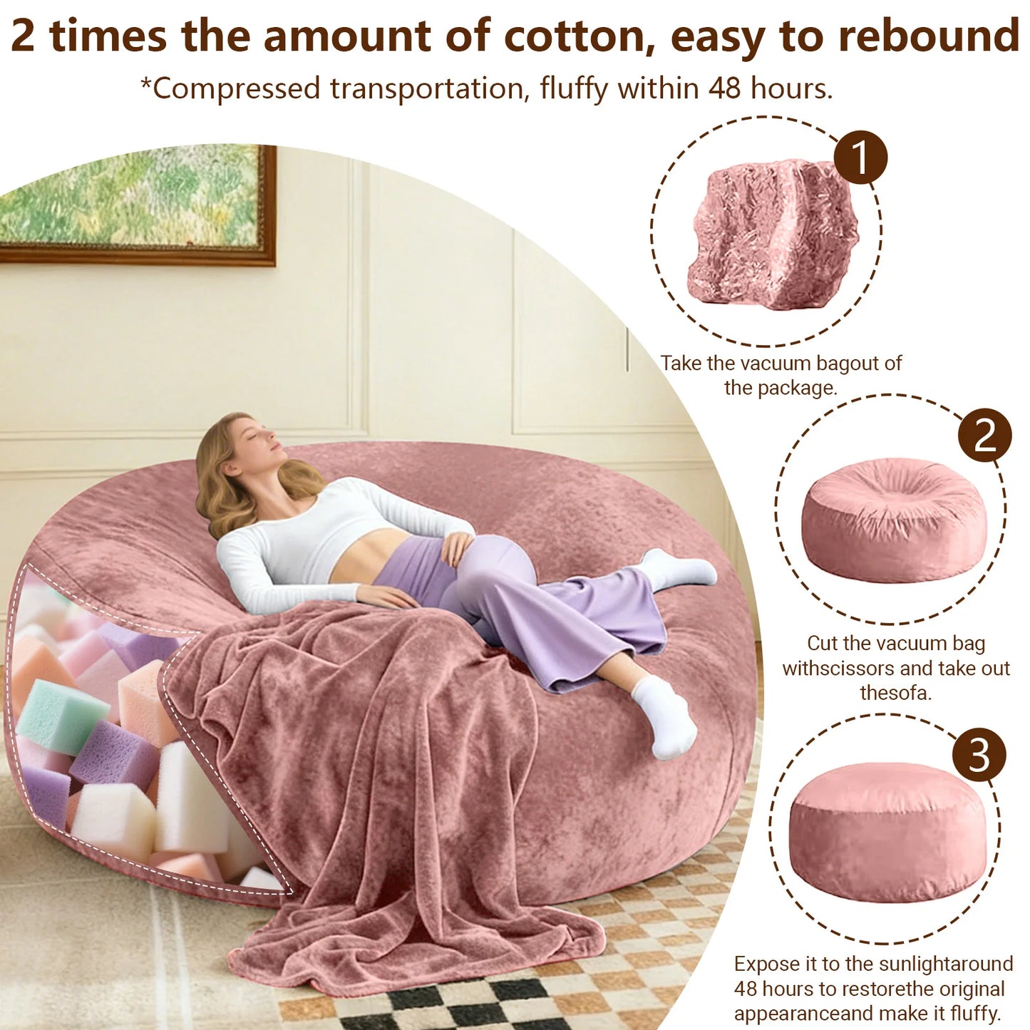 120CM×120CM×60CM, adult beanbag chair  memory foam chair,