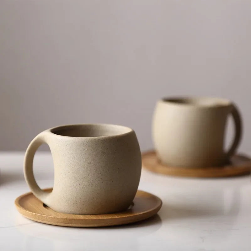 Health pottery coffee cup with tray simple water cup