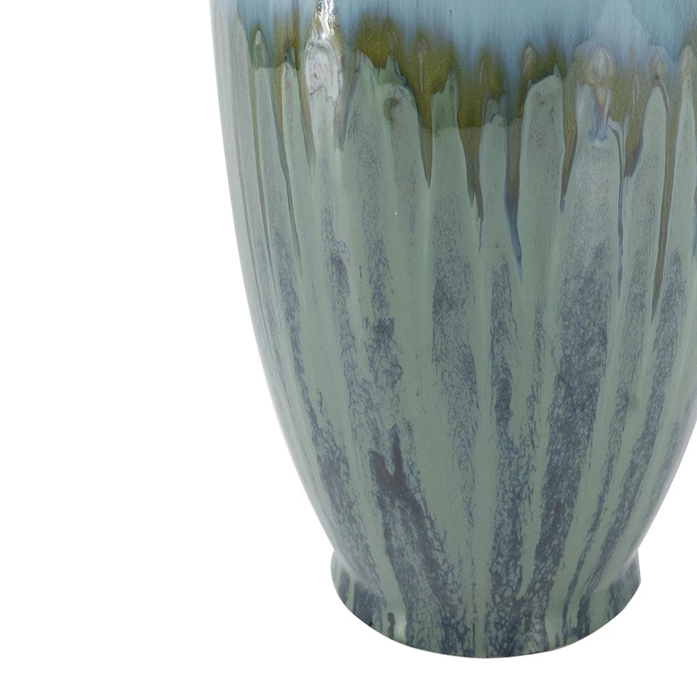 D7x15.9" Decorative Ceramic Vase with Blue Green Reactive Glaze Flowers
