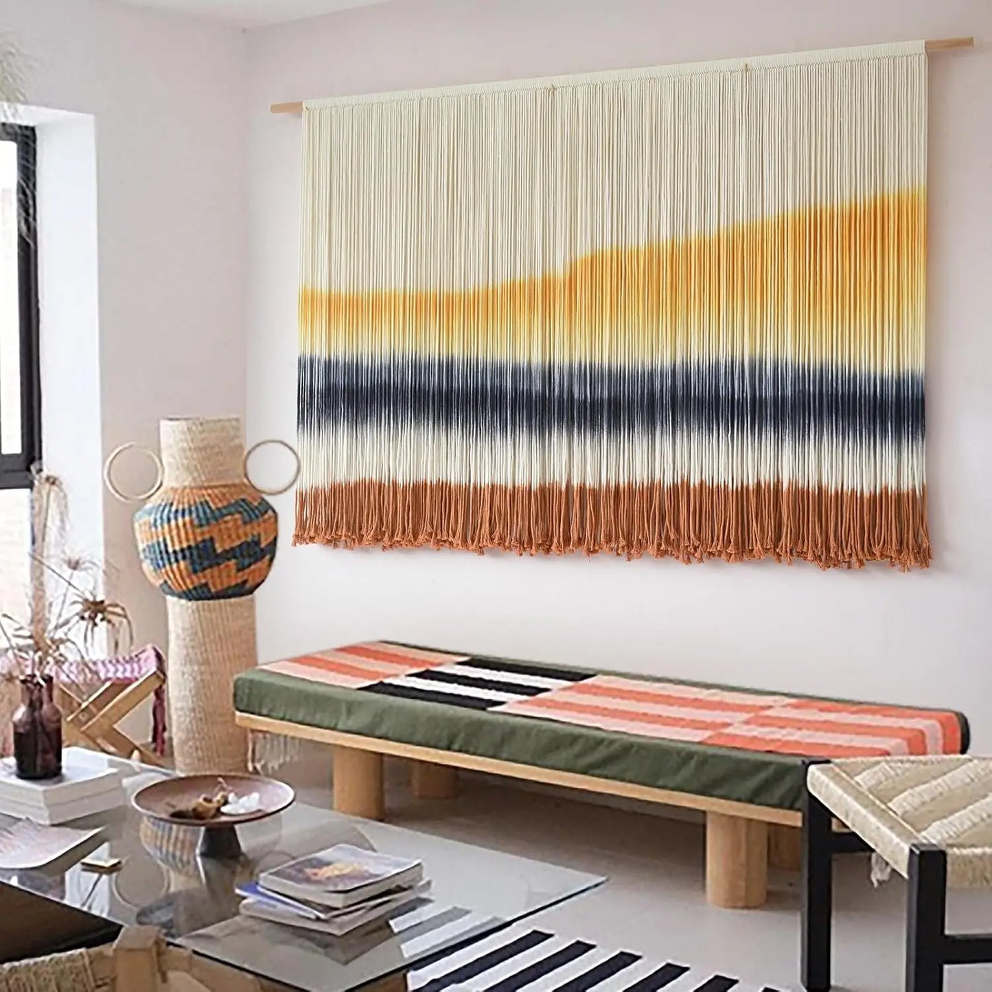 Flber Macrame Wall Hanging Extra Large Dip-Dyed Coastal Tapestry 57" W x 35" L