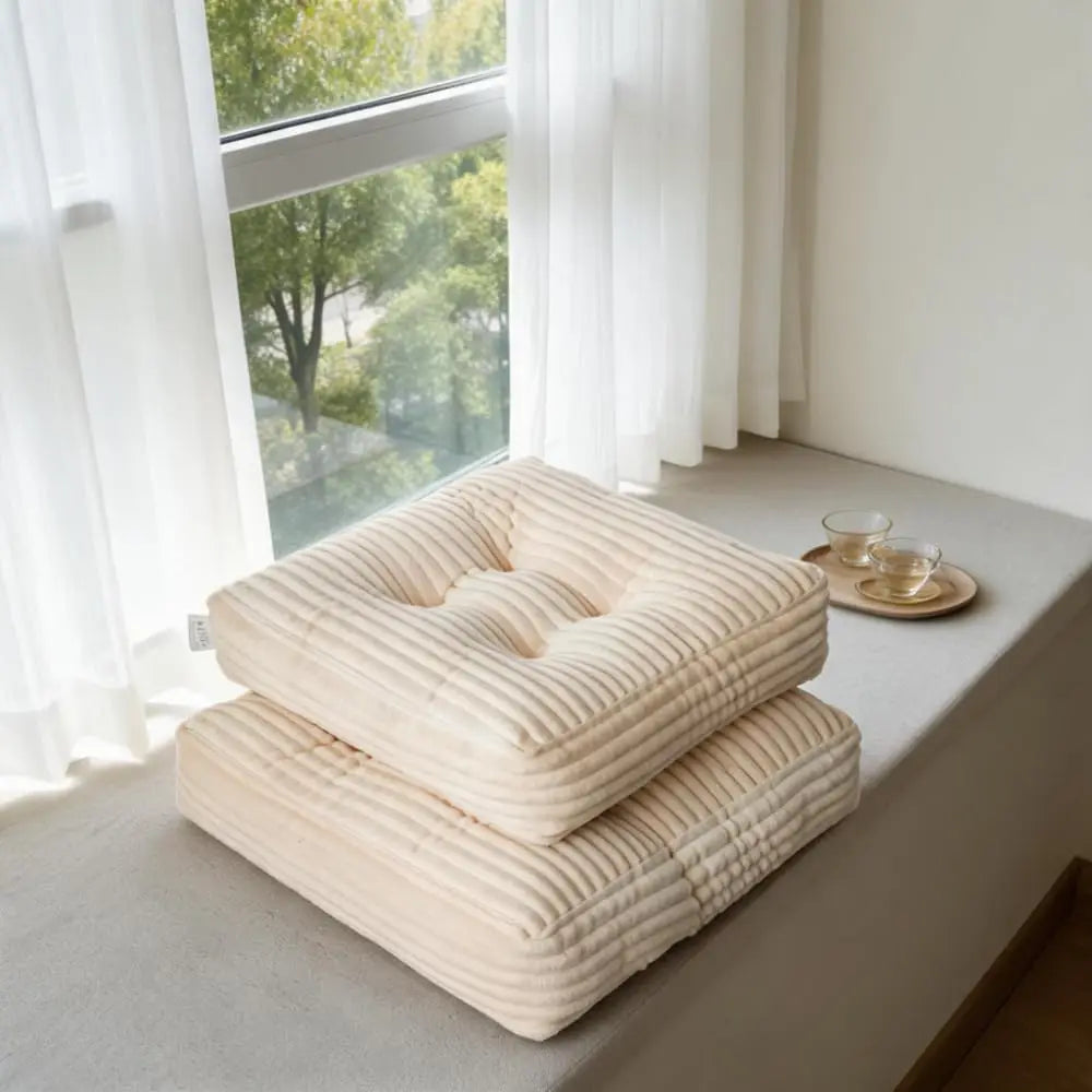 2Pcs Square Thick Floor Cushion, Striped Floor Pillow