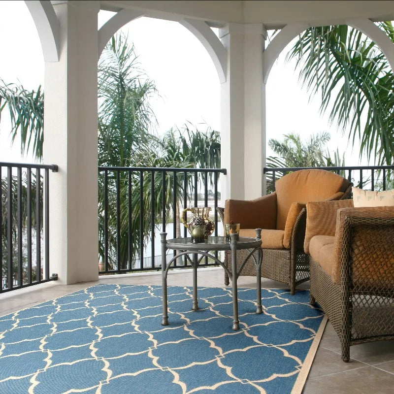 Geometric Indoor/Outdoor Area Rug, Blue/Creme, 2'2" x 4'