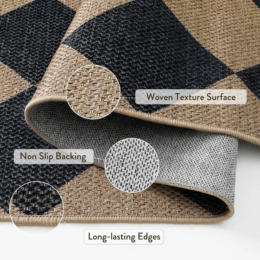 Checkered Easy Jute 3x5 Outdoor Patio Rug,