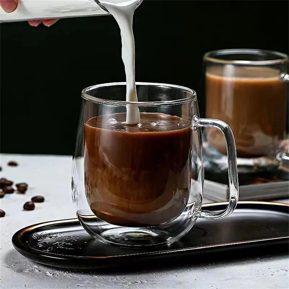 1pc Double Wall Glass Coffee Cup with Handle 150-350ml