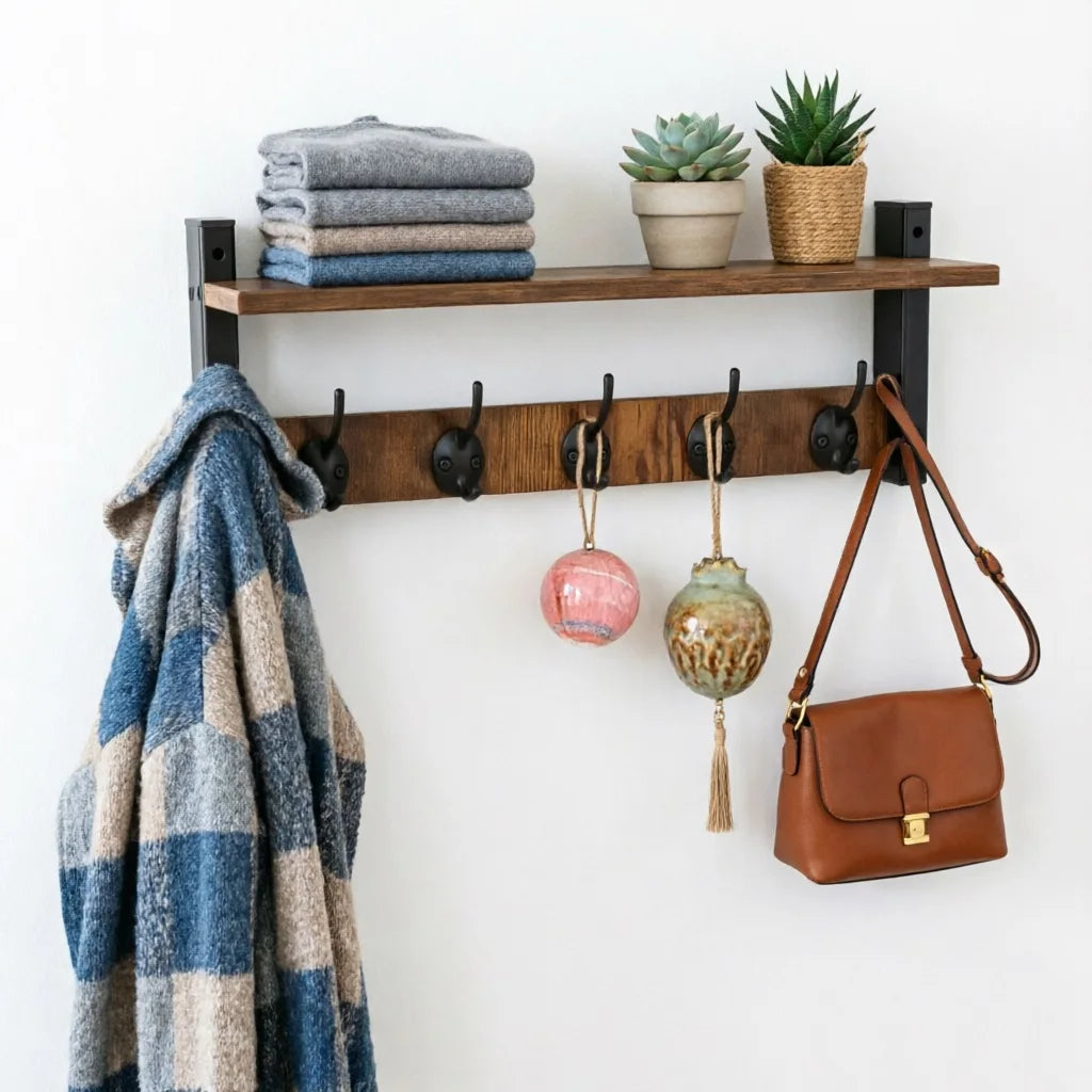 Rustic Wood Key Holder Wall Shelf Wall Mounted