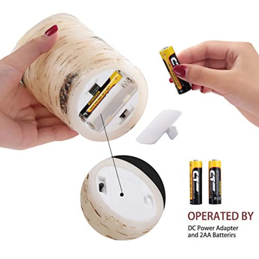 Flameless Candles LED Birch Bark Effect Set of 2 D:3.25" X H:6"