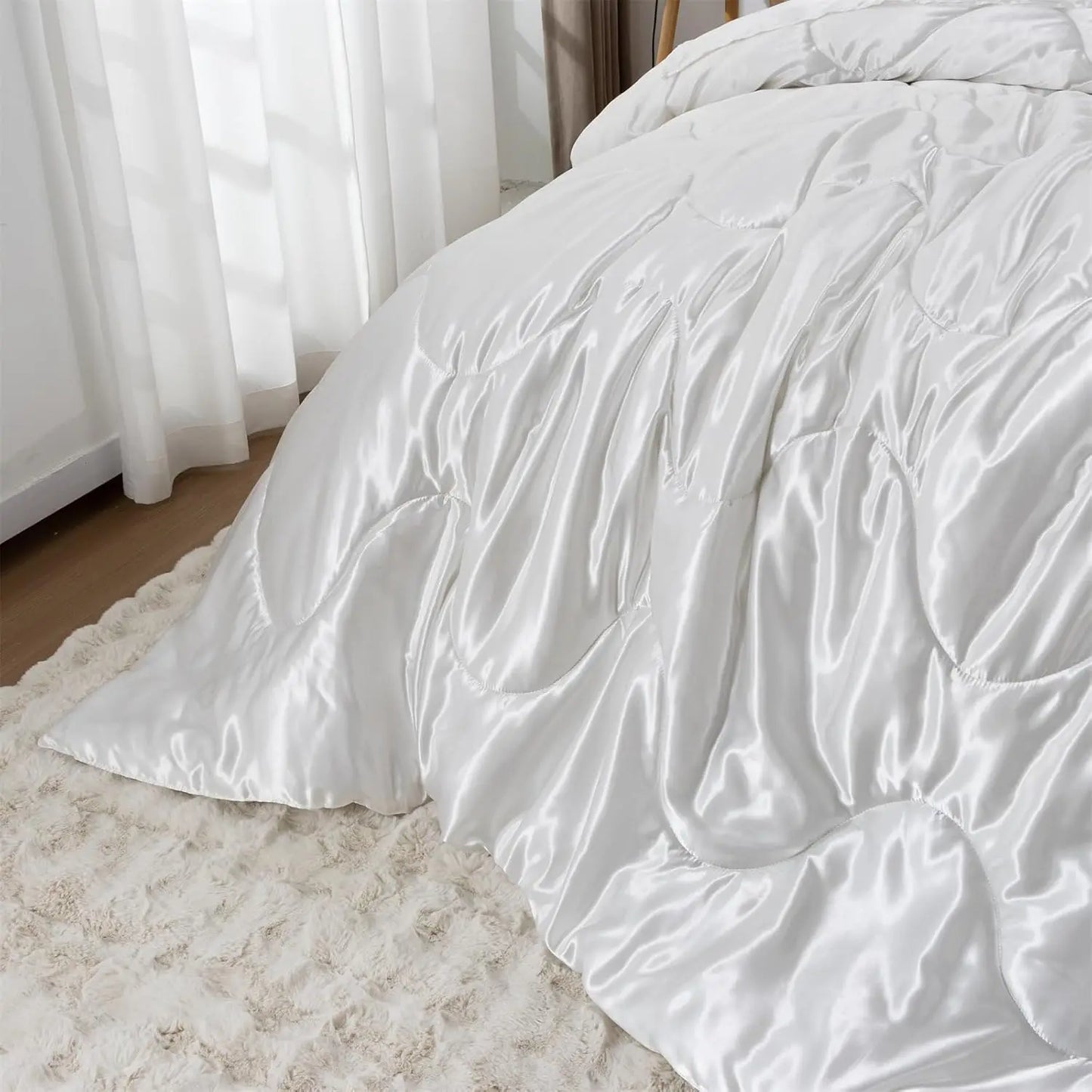 3pcs Reversible Silky Bedding Set, Satin Comforter 2 Pillowcases