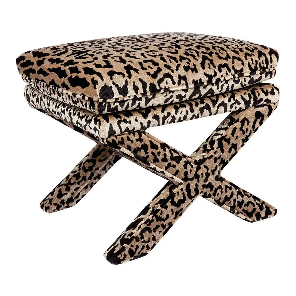 Velvet Leopard Print X Stool Ottoman, Poufs