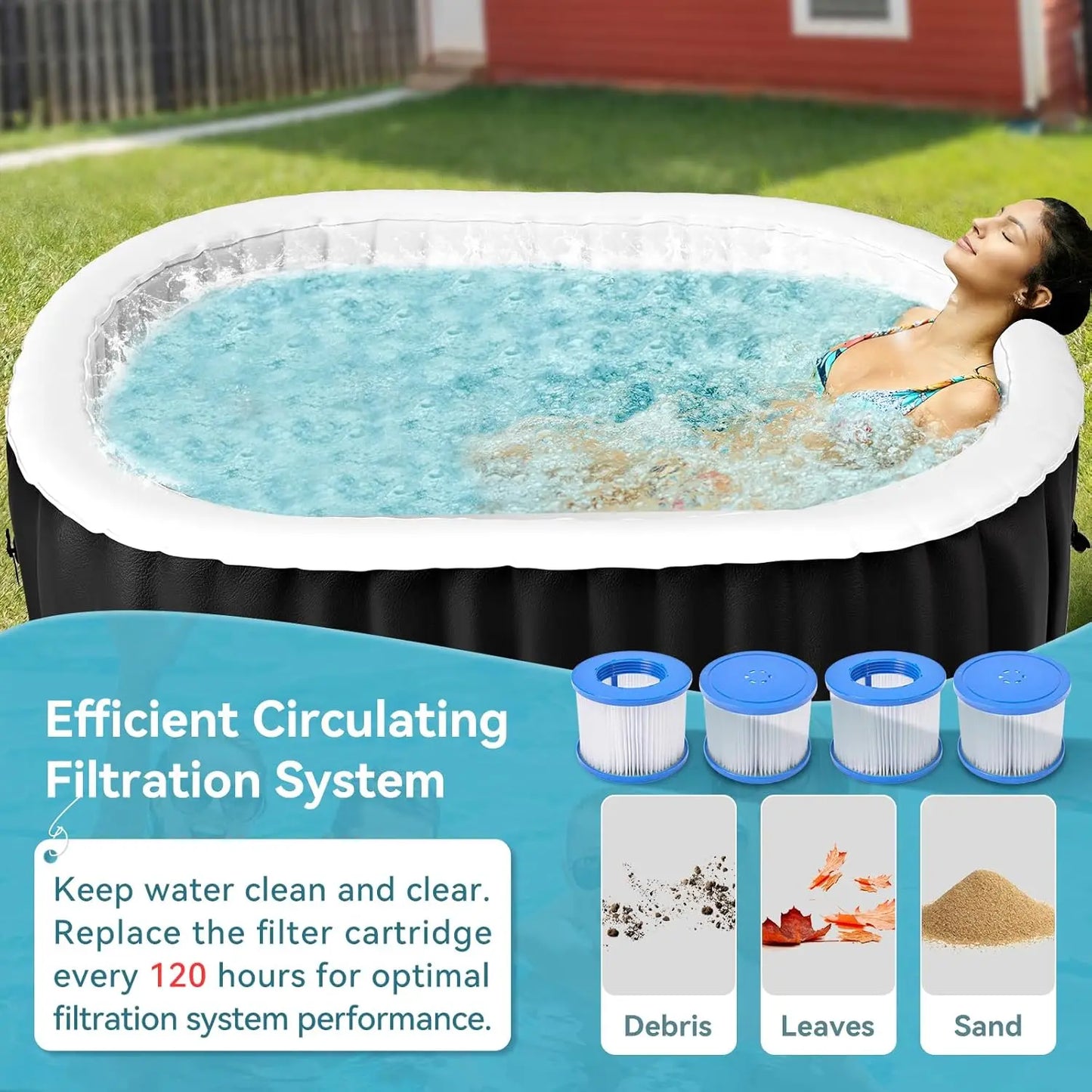 2 Person Inflatable Hot Tub PVC 100 Air Jets Heater Pump