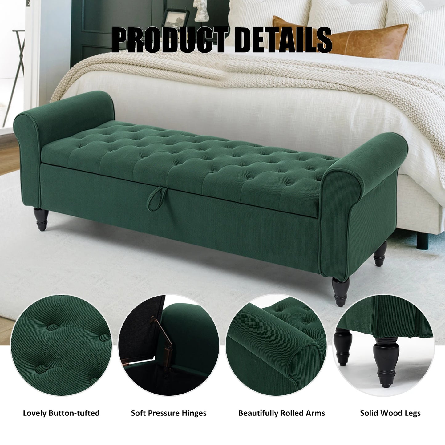 63’’ Storage Ottoman, Storage Bench,
