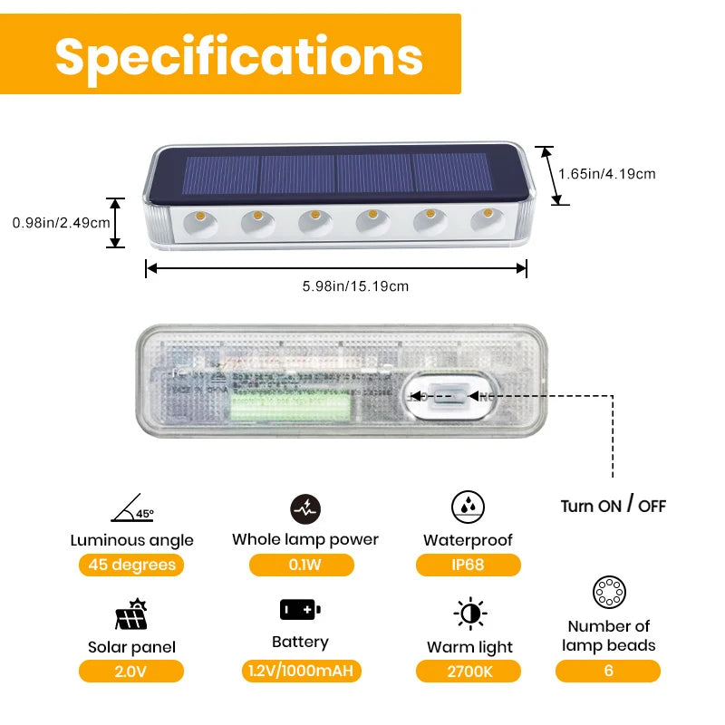 Solar LED Step Lamp Stair Lights Outdoor IP68 Waterproof
