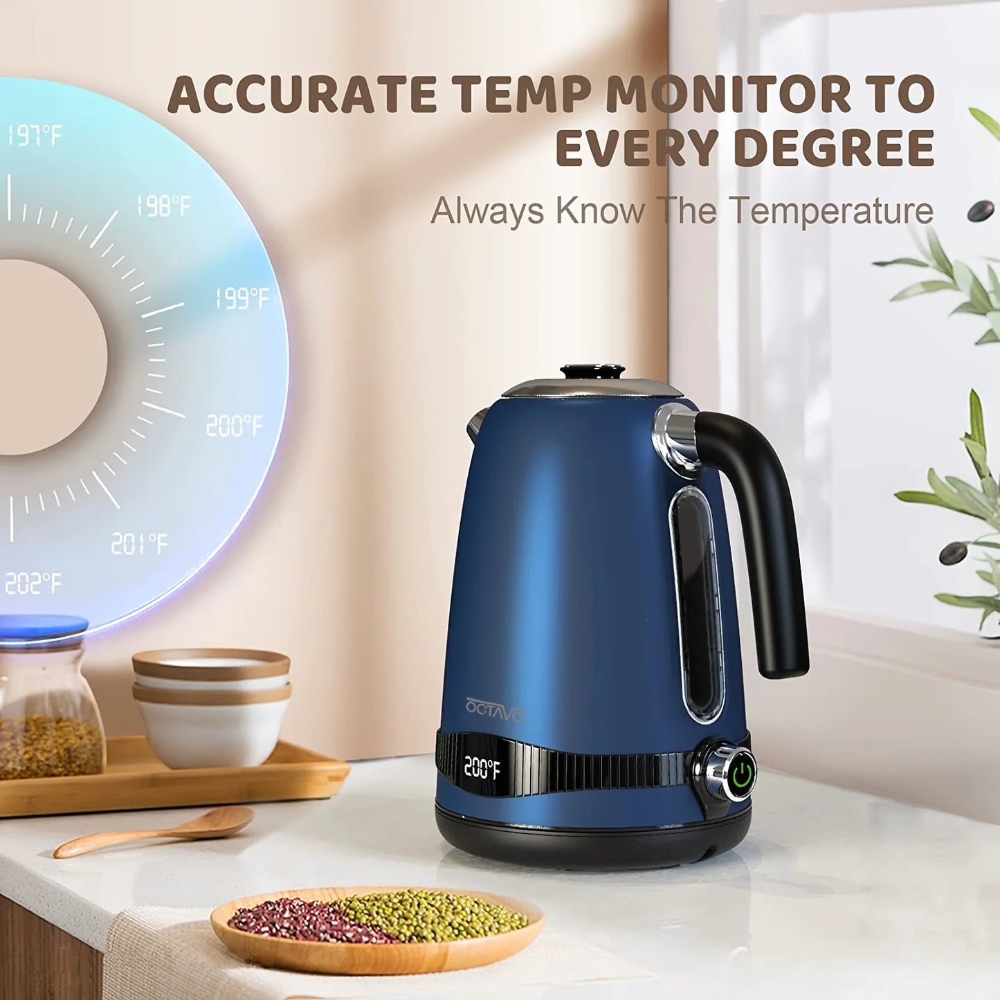 1pc 1.8QT Electric Kettle, US Plug, 7 Heat Settings & LED Display (1100W)