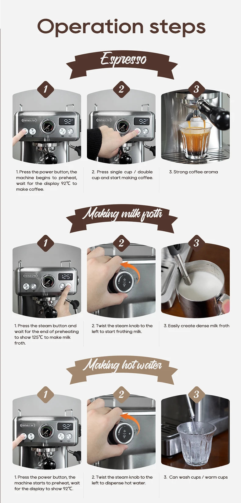 HiBREW 20Bar Semi Automatic Espresso Coffee Machine