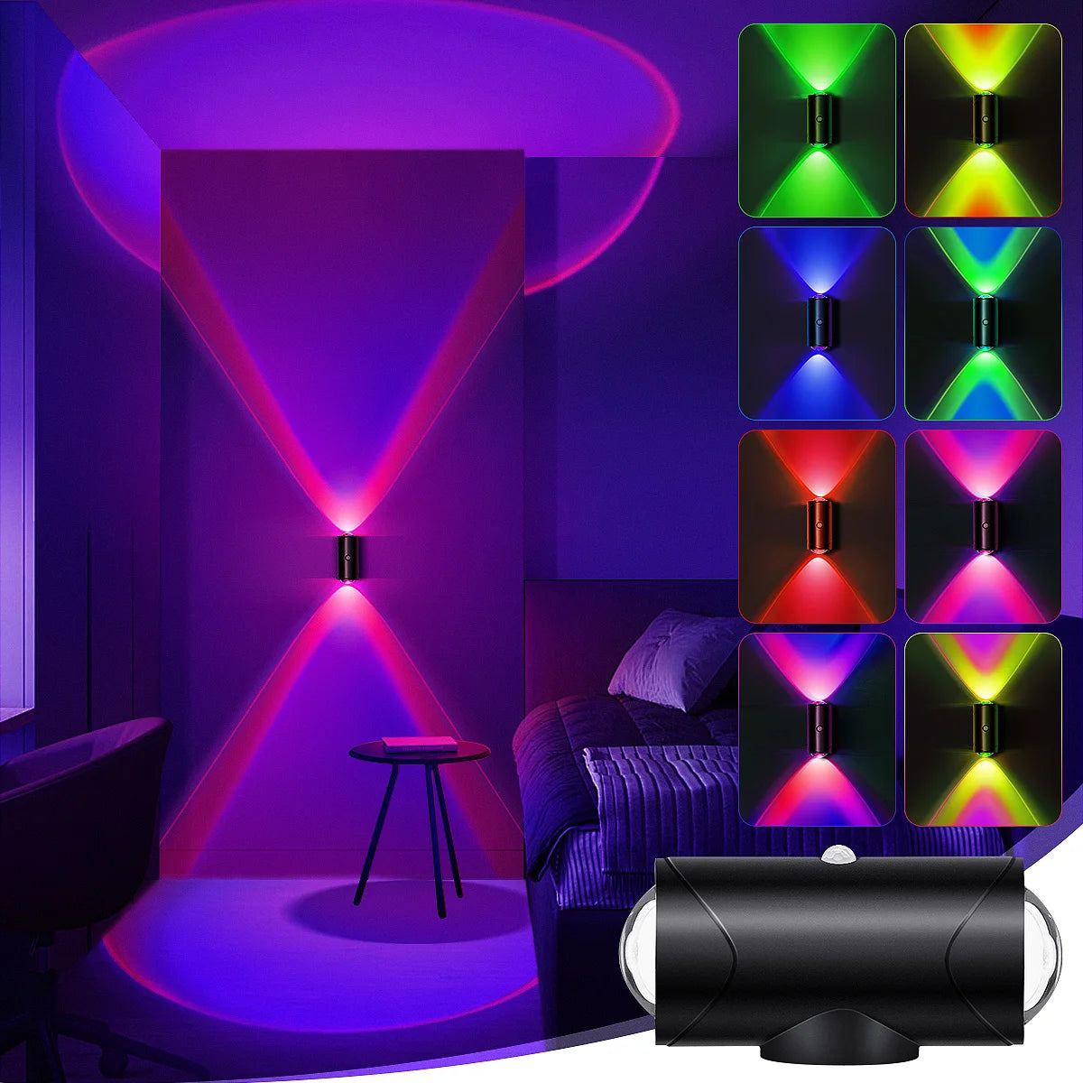 LED Motion Sensor Lights, 3 Modes, 8 Lighting Colors, USB