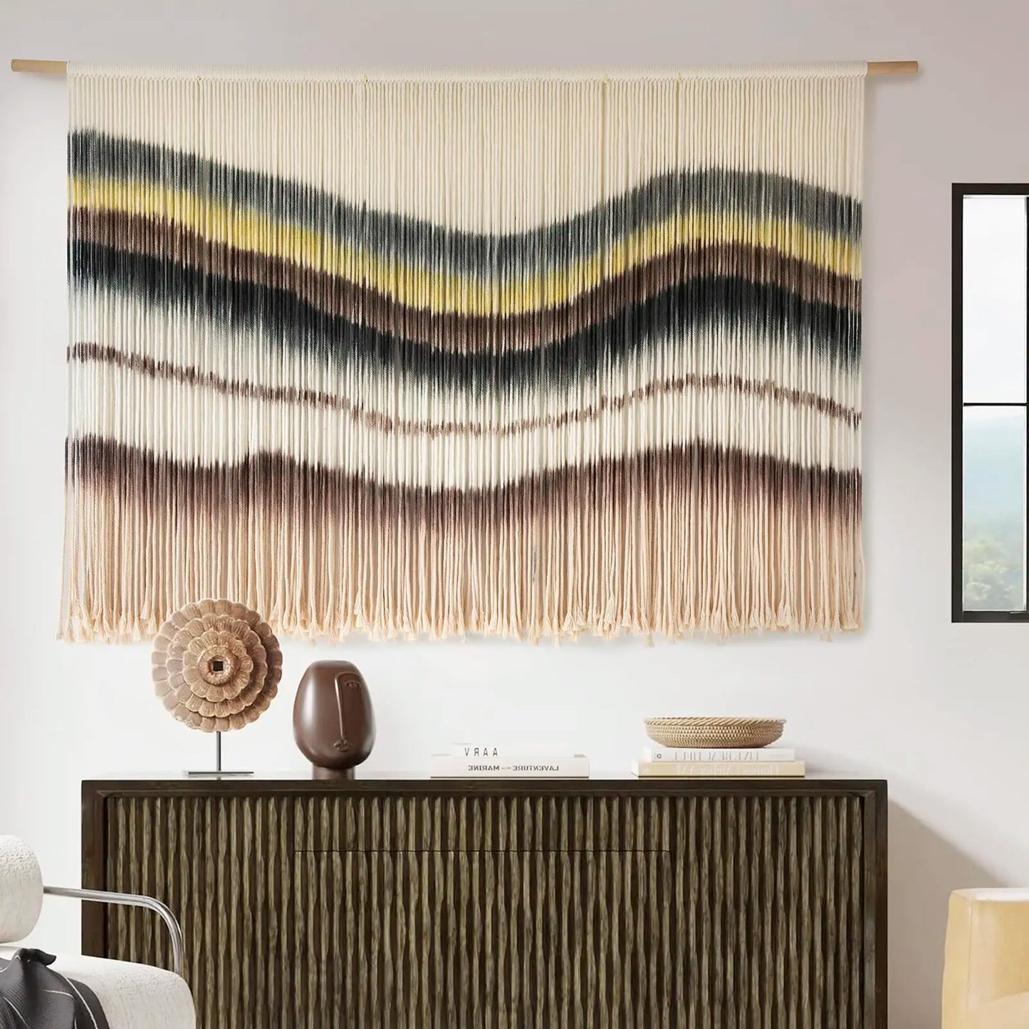 Flber Macrame Wall Hanging Extra Large Dip-Dyed Coastal Tapestry 57" W x 35" L
