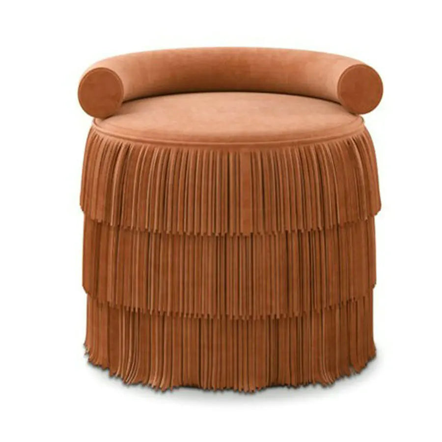 Round Suede Fringe Ottoman Hotel Wooden Tassel Stool Velvet