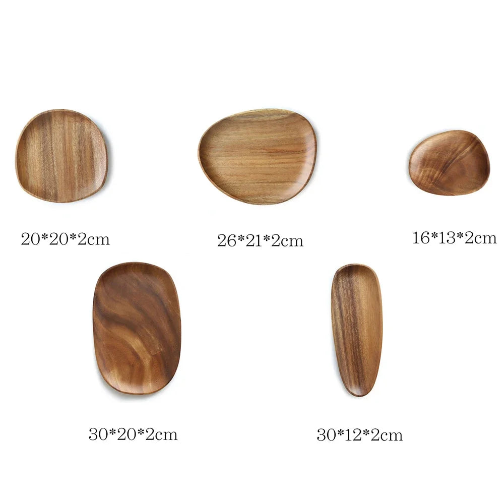 Walnut & Acacia Irregular Oval Solid Wood Dinner Plate