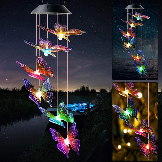 Solar Butterfly Wind Chimes, Color Changing Lights