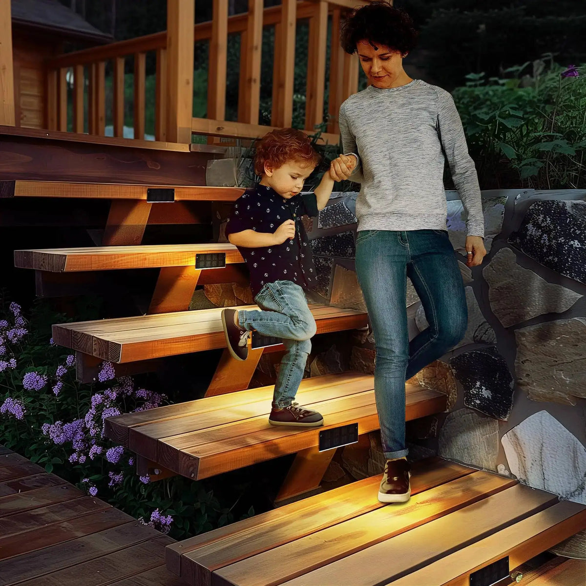 1-4PCS Solar Lights for Outdoors Stair Lamps Warm White LED