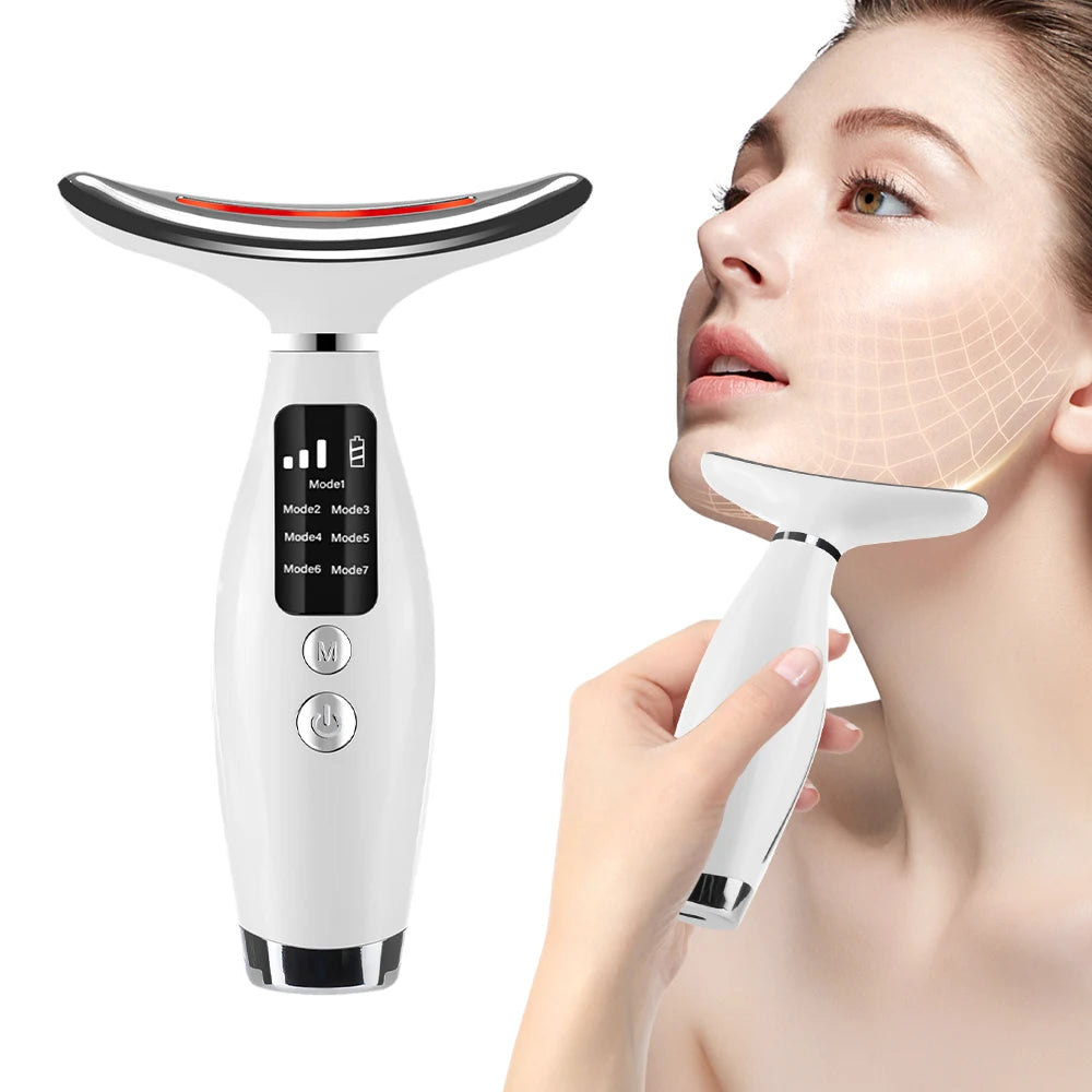 Neck Face Lifting Massager 7 Colors Light LED Photon Therapy Skin Tighten Wrinkle