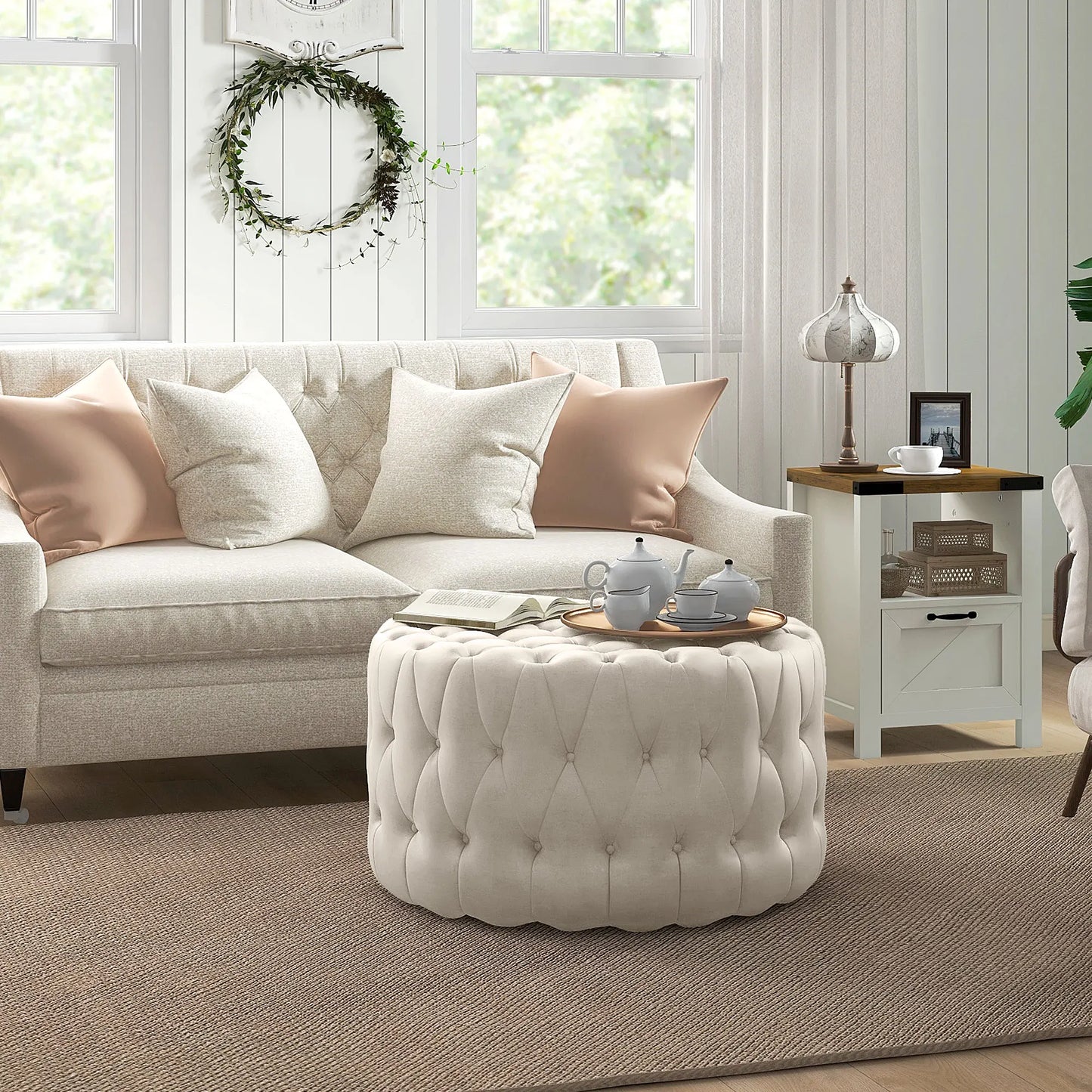 Button Tufted Ottoman Foot Stool