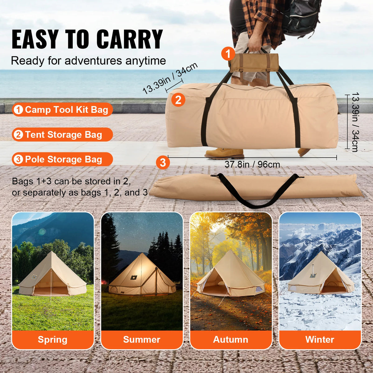 Canvas Bell Tent 4 Seasons 3/4/5/6/7m  8People