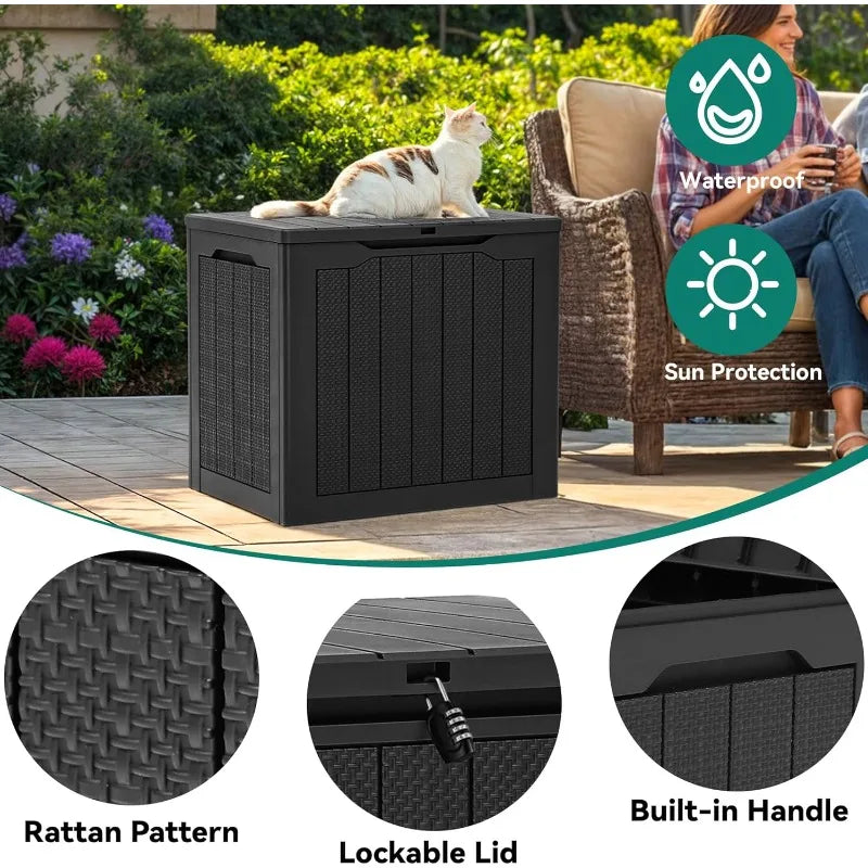 30 Gallon Outdoor Storage Box,  Resin Deck Box,  Rattan