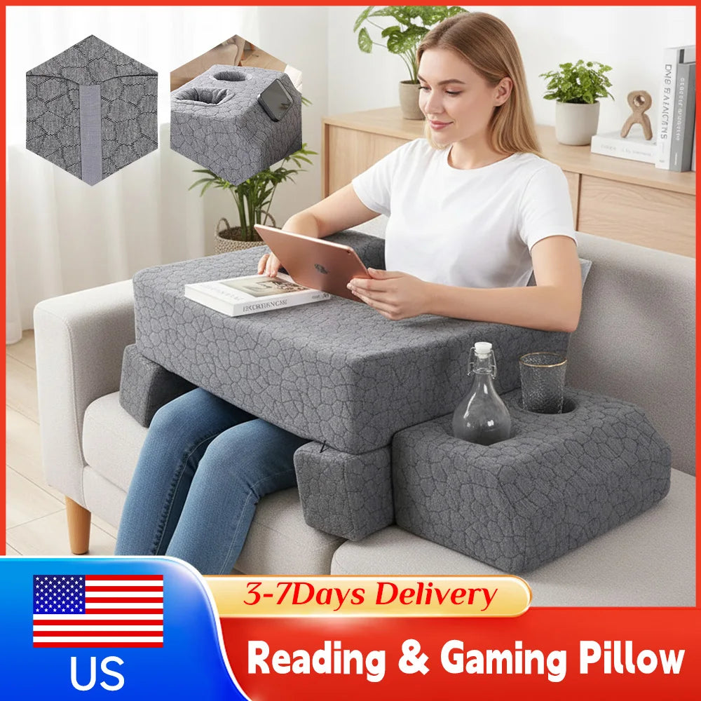 Large Lap Desk Pillow with Arm Rest Cup Holder Gaming Pillow