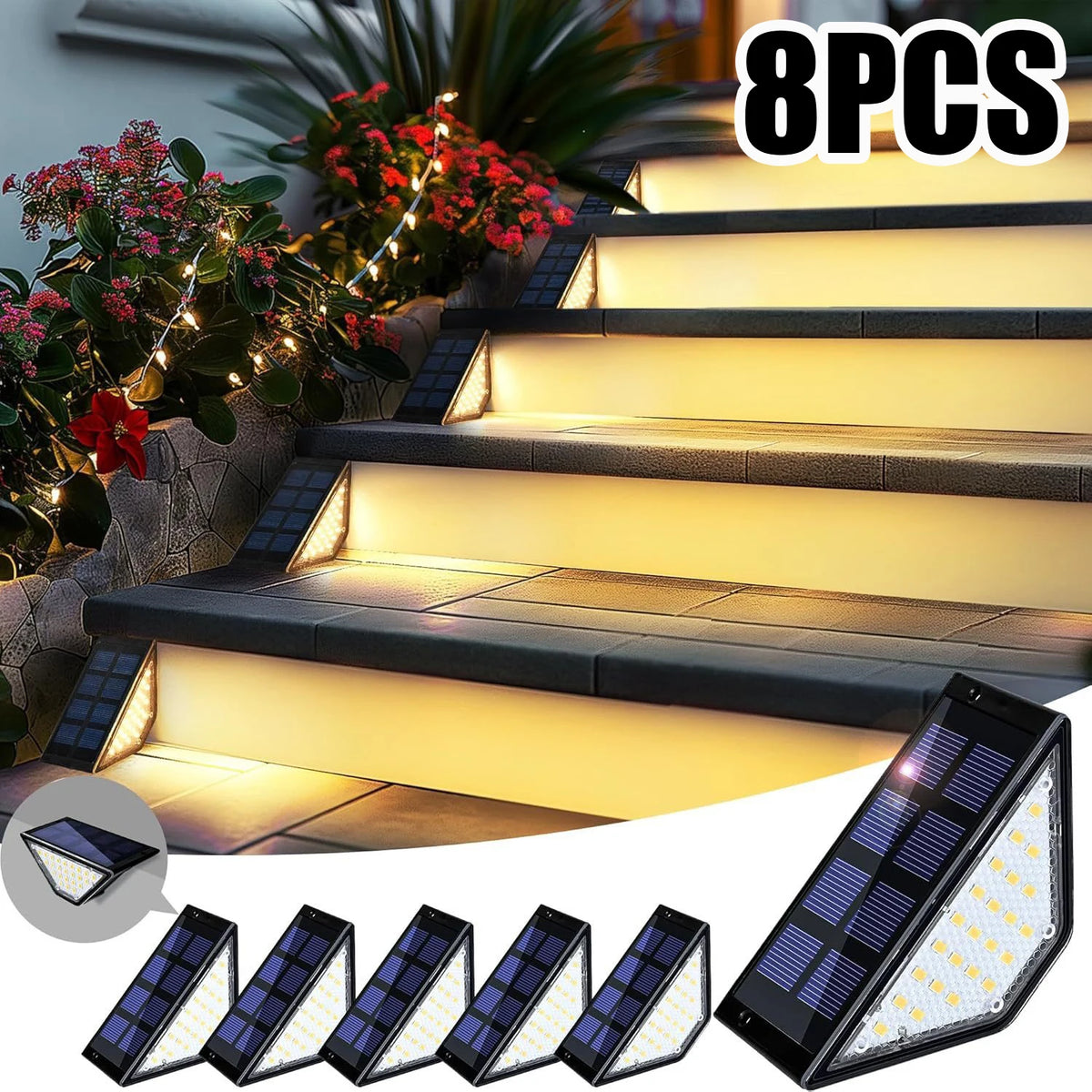 1-4PCS Solar Lights for Outdoors Stair Lamps Warm White LED