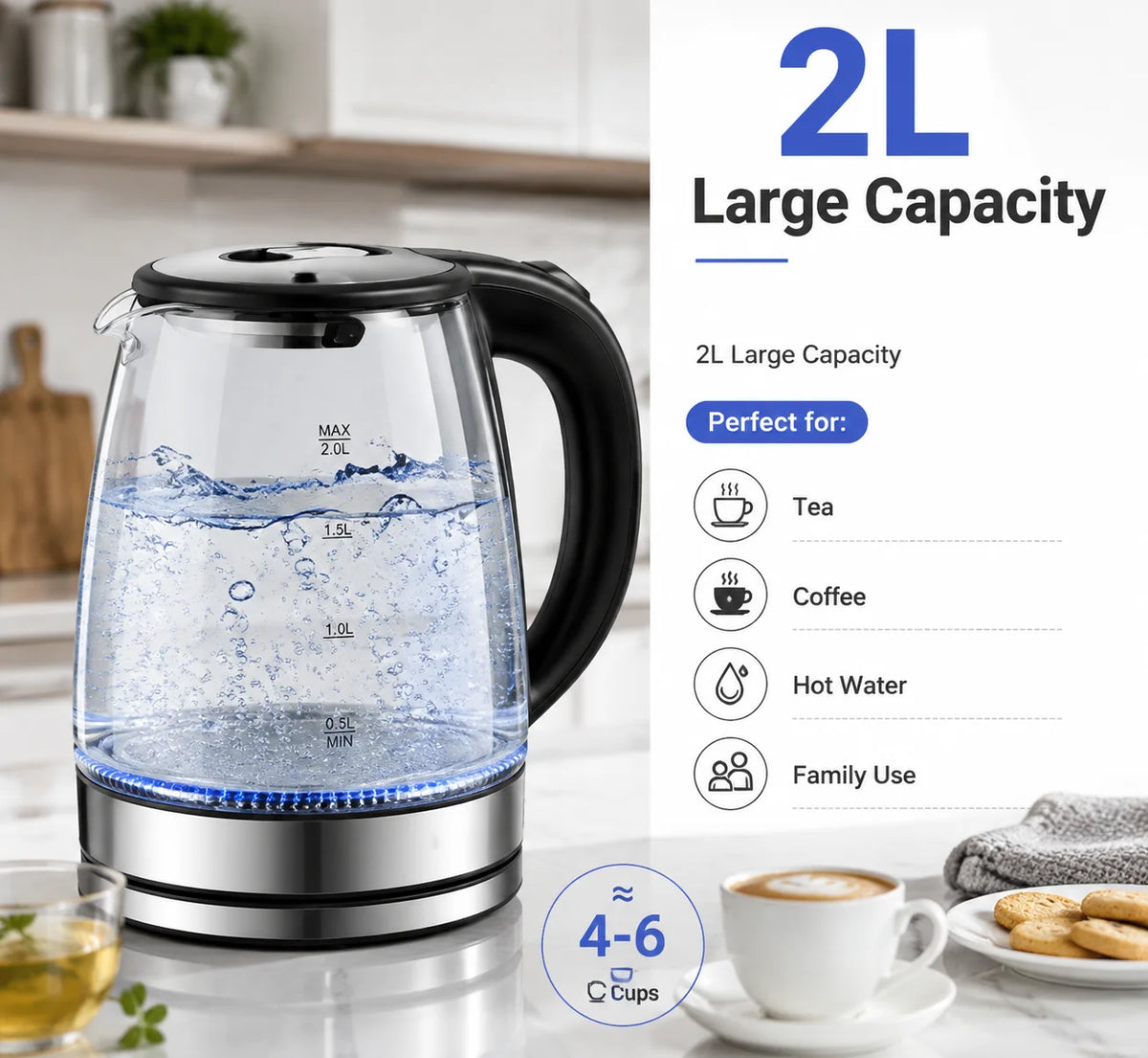 2L Glass Electric Kettle 110V/220V Double Layer Hot Water Boiler