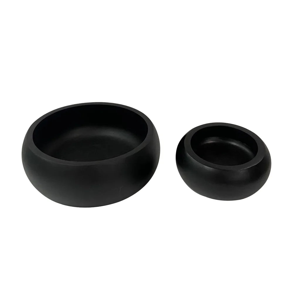 Premium Black Wood Serving Bowls Set of 2 Stackable