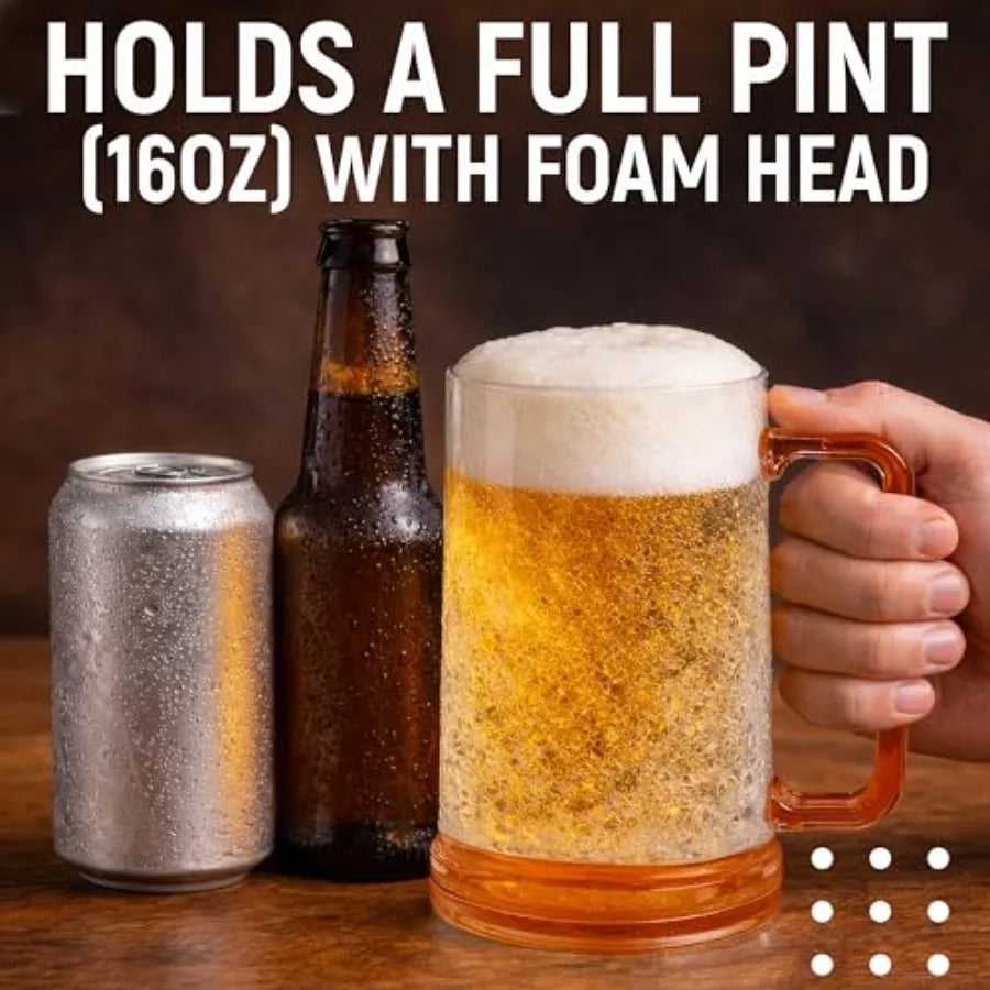 Beer Mugs for Freezer Set of 4 , 16oz Double Walled Glasses,