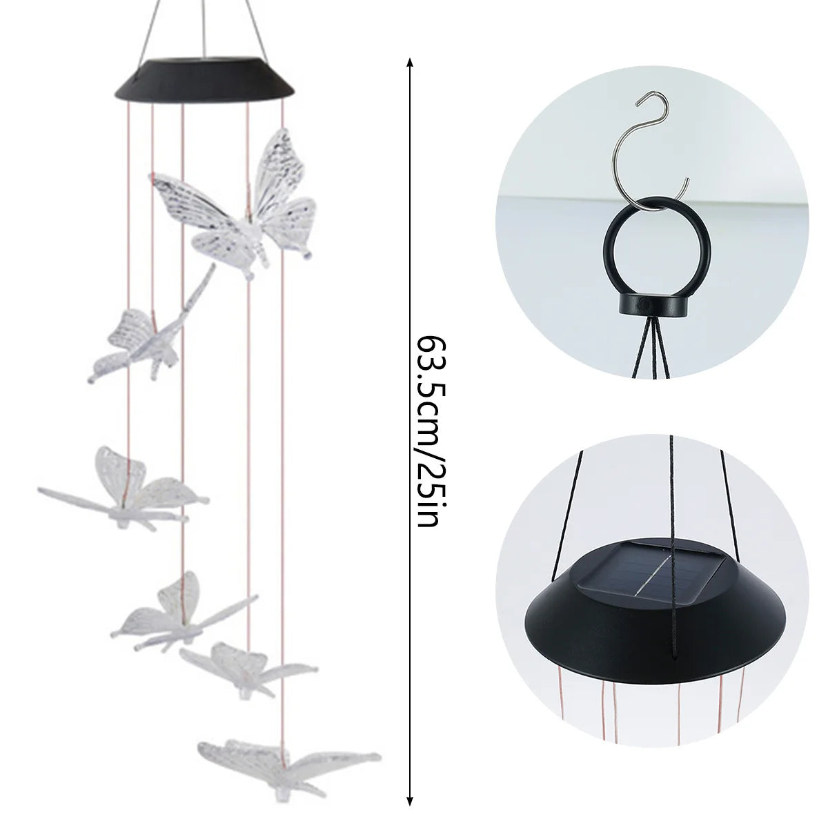 Solar Butterfly Wind Chimes, Color Changing Lights