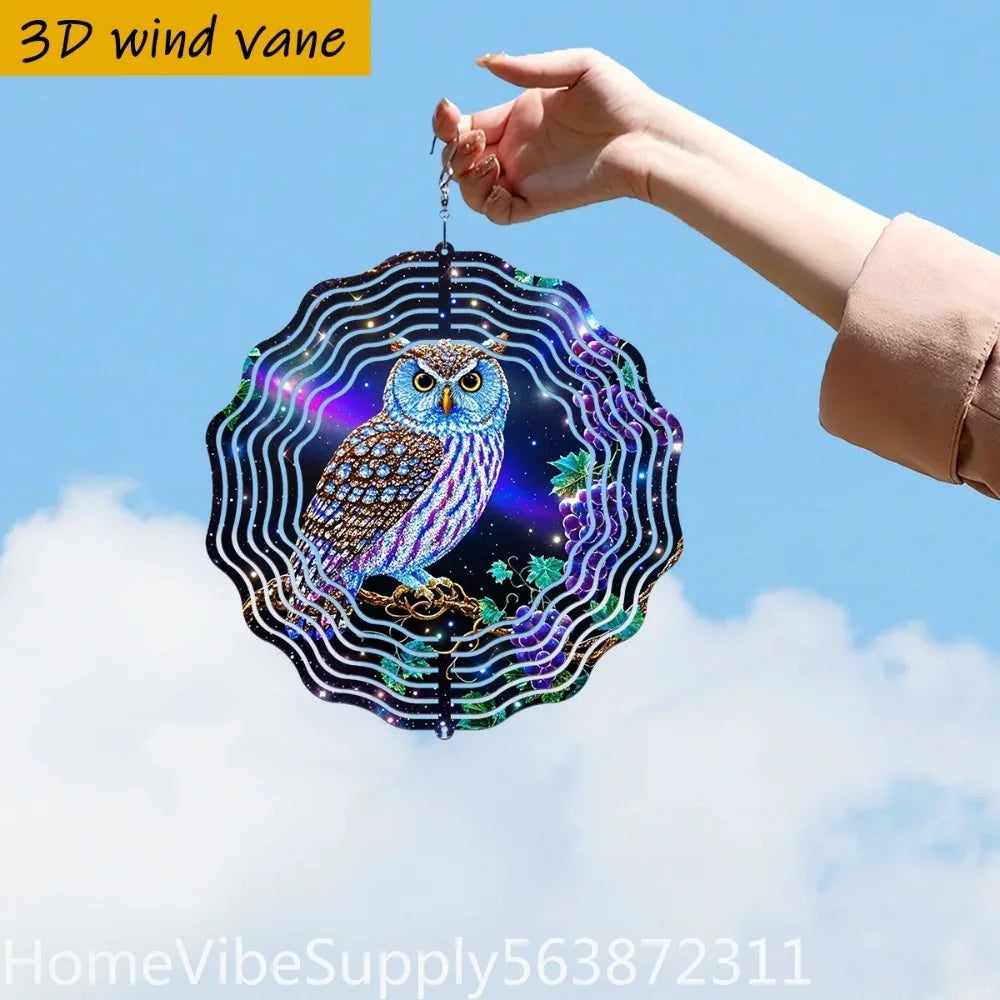 3D Owl Kaleidoscope Metal Wind Spinner Wind Chime 360°