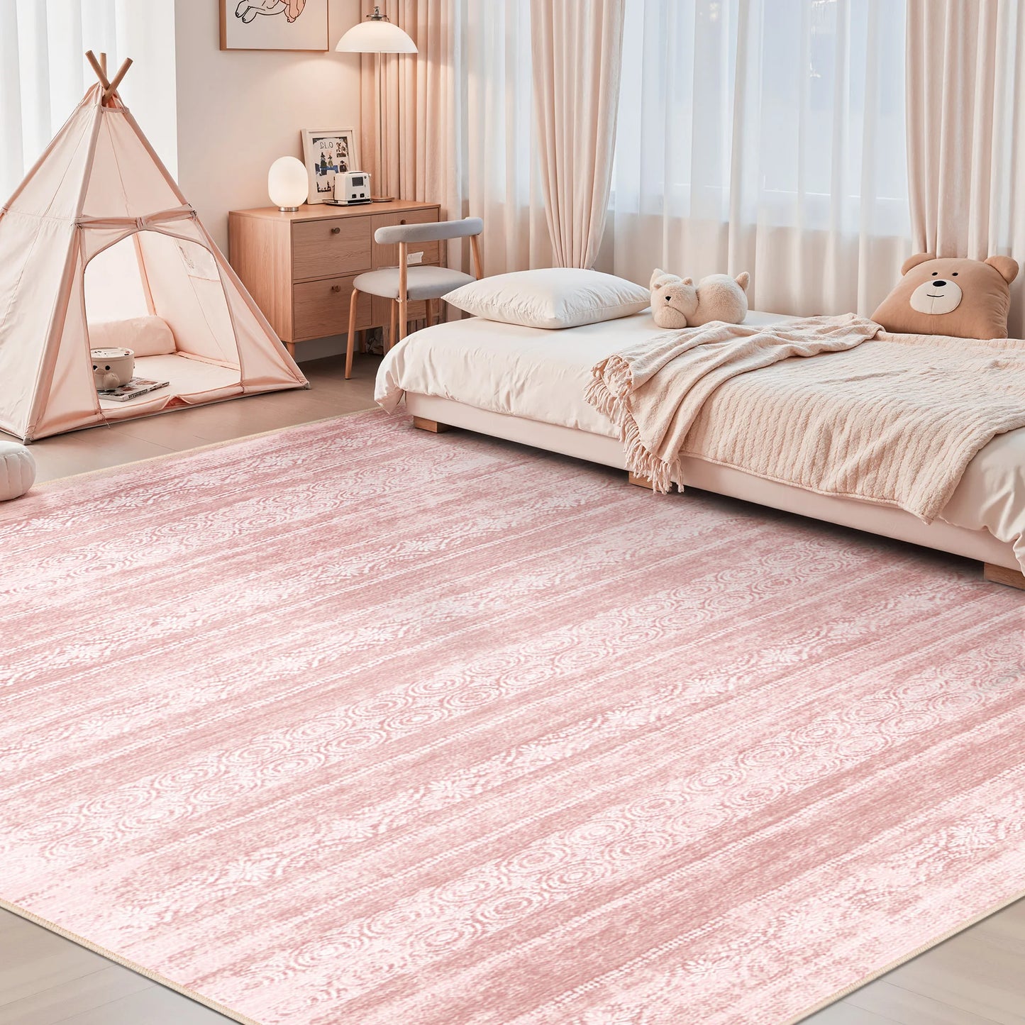 Dusty Pink 8x10 Rugs - Washable Non Slip Rug