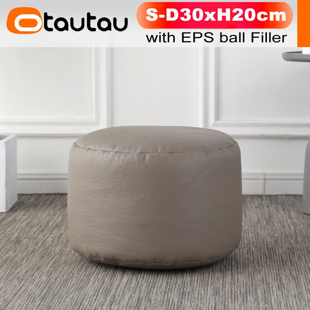 Small Round Faux Leather Ottoman Stool Beanbag Pouf
